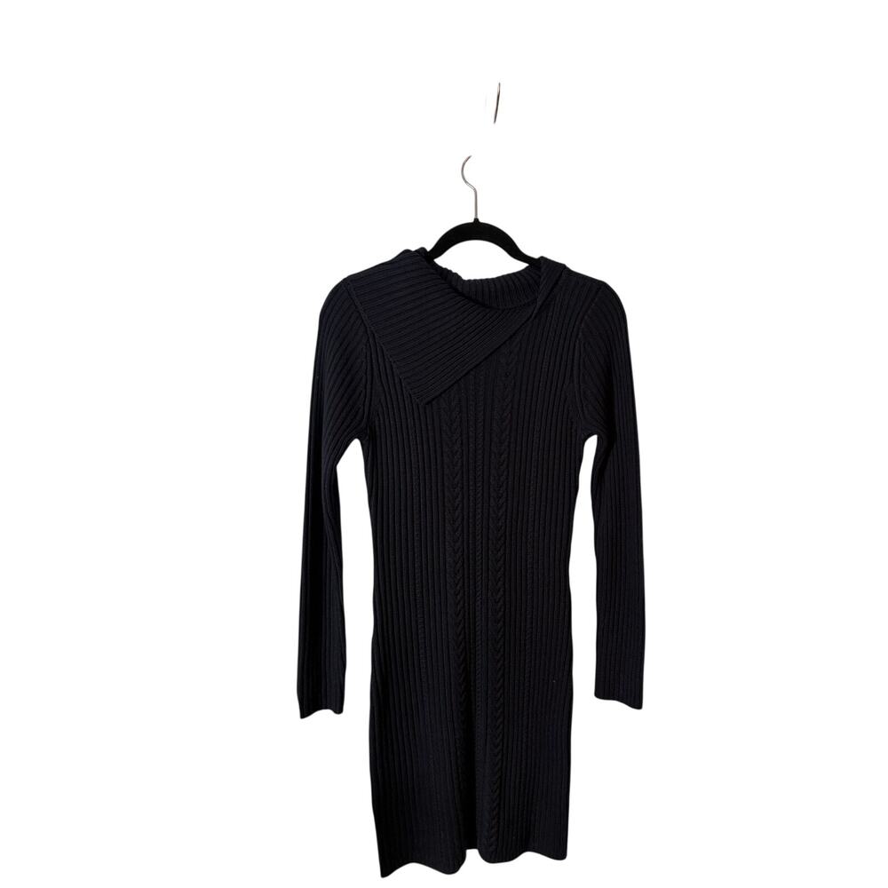 Calvin Klein Ribbed Sweater Dress S Asymmetrical Turtleneck Minimalist Fall Chic - Picture 1 of 6